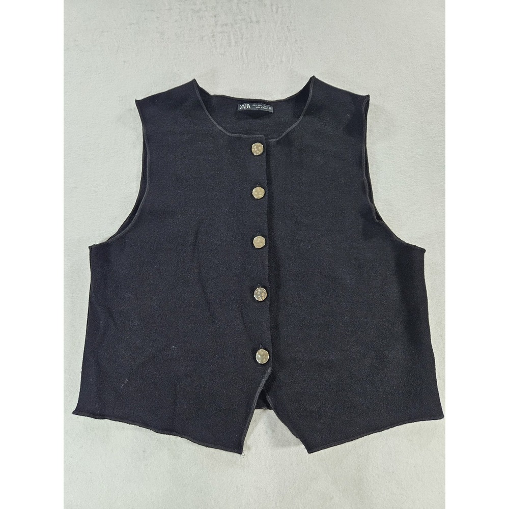 Zara Black Knit Vest Coquette Granola Girl Crop Button Up Waistcoat Size Large